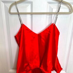 Rhinestone spaghetti strap, silky tank